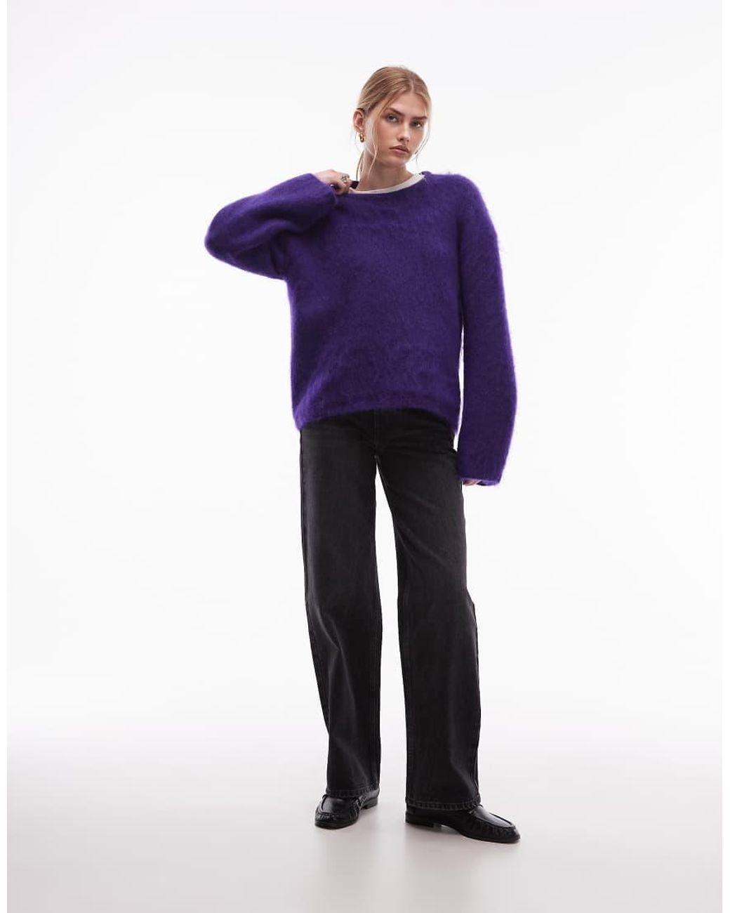 & Other Stories Purple Wool And Mohair Mix Drop Shoulder Jumper