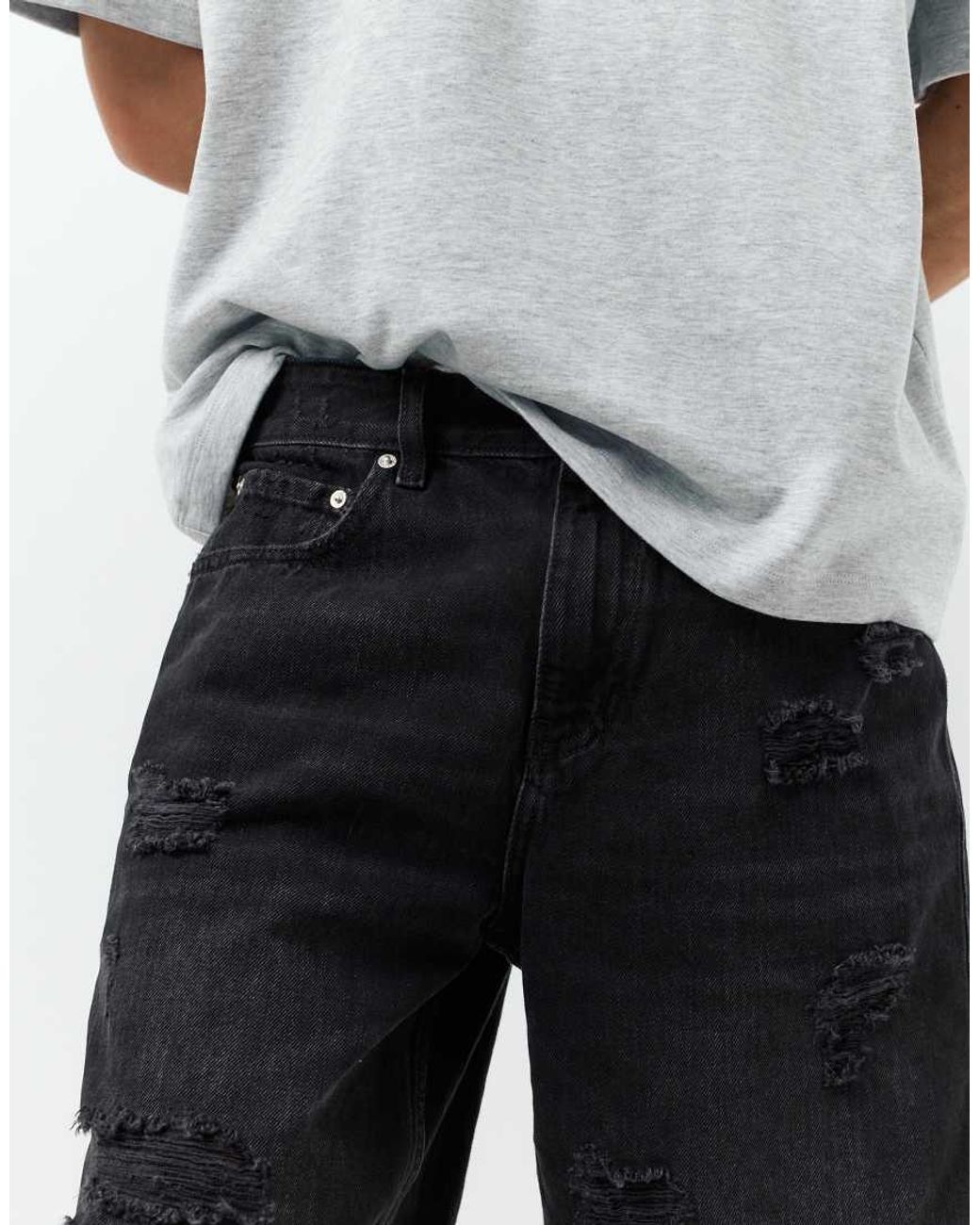 Pull&Bear Gray Straight-leg Denim Bermuda Shorts for men