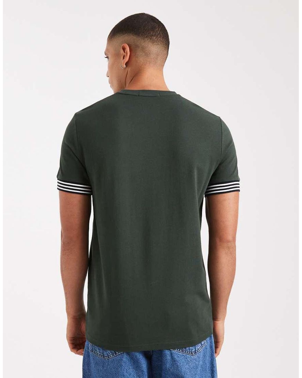 Fred Perry Green Stripe Cuff T-Shirt for men