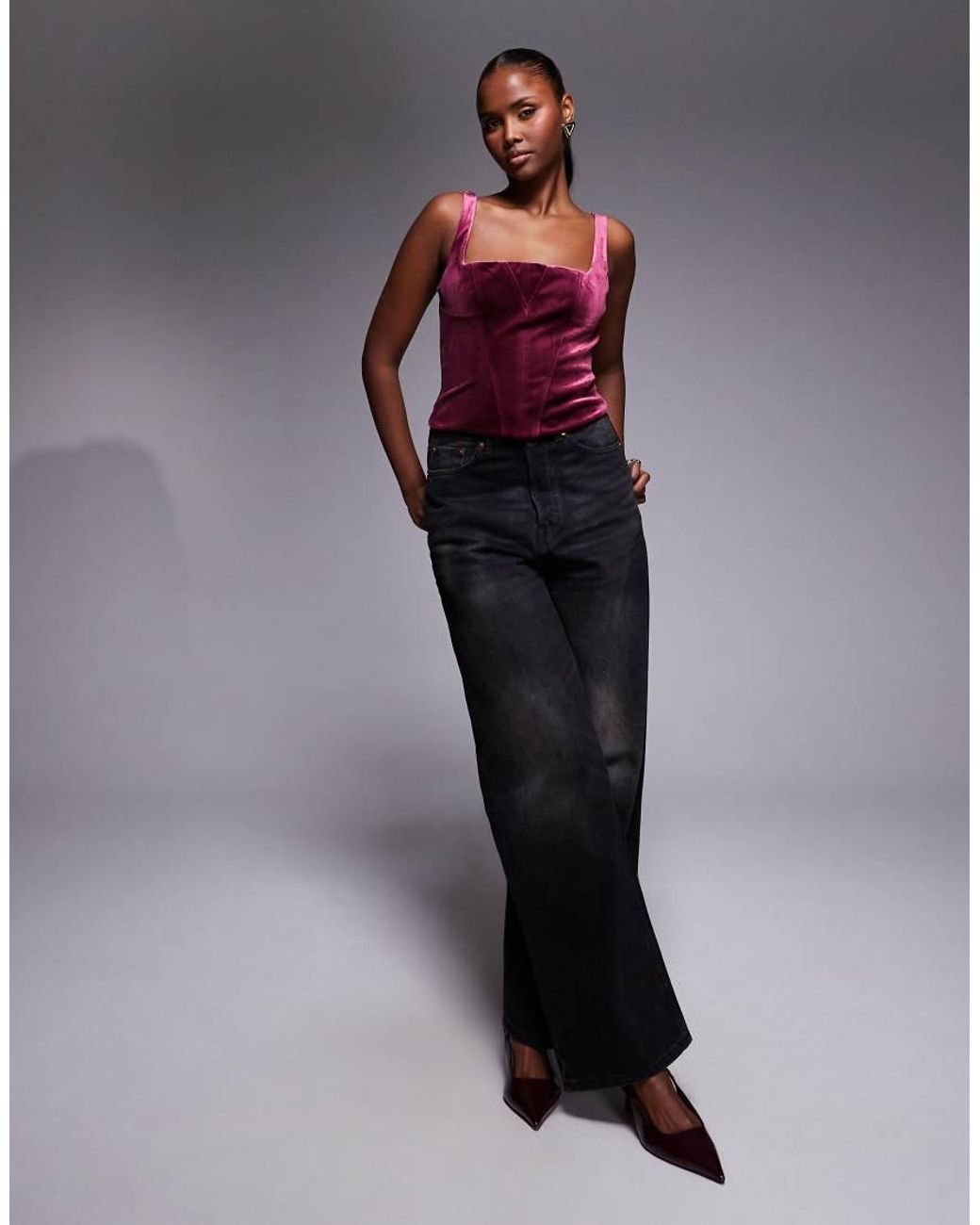 ASOS Red Square Neck Panelled Velvet Corset