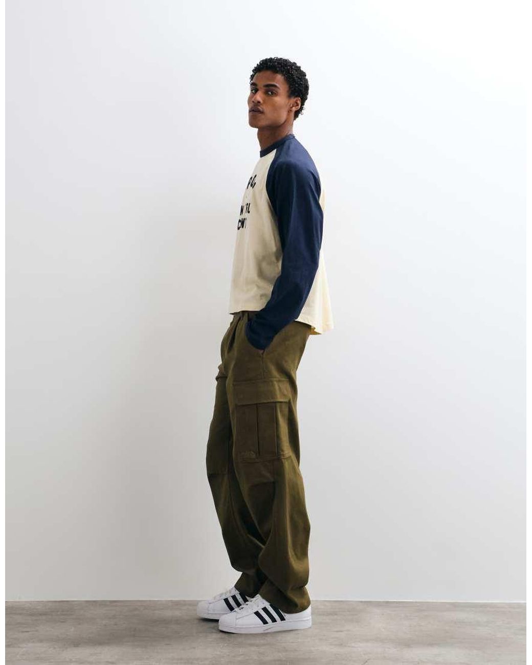 ASOS White Oversized Raglan Long Sleeve T-Shirt With Text Print And Curved Hem for men