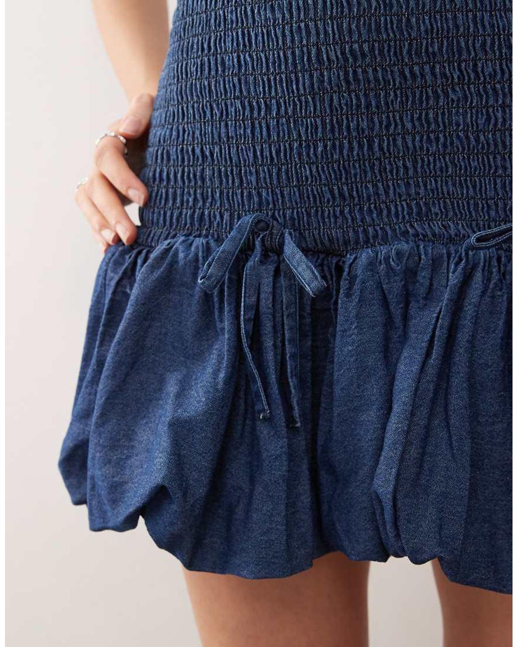 Collusion Blue Denim One Shoulder Shirred Mini Dress