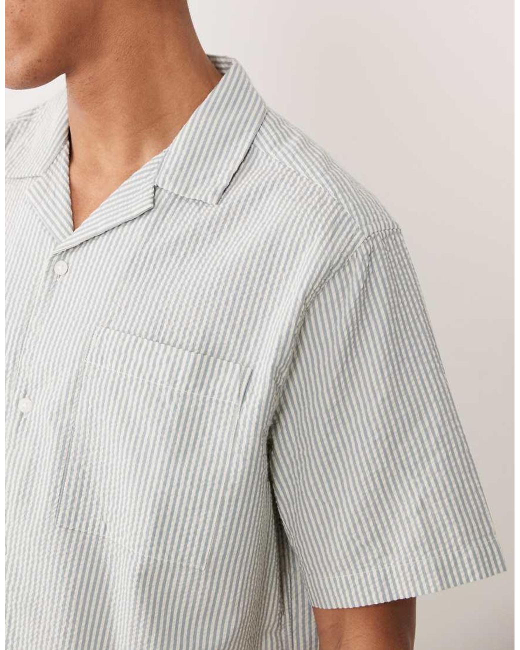ASOS Gray Relaxed Revere Seersucker Stripe Shirt for men