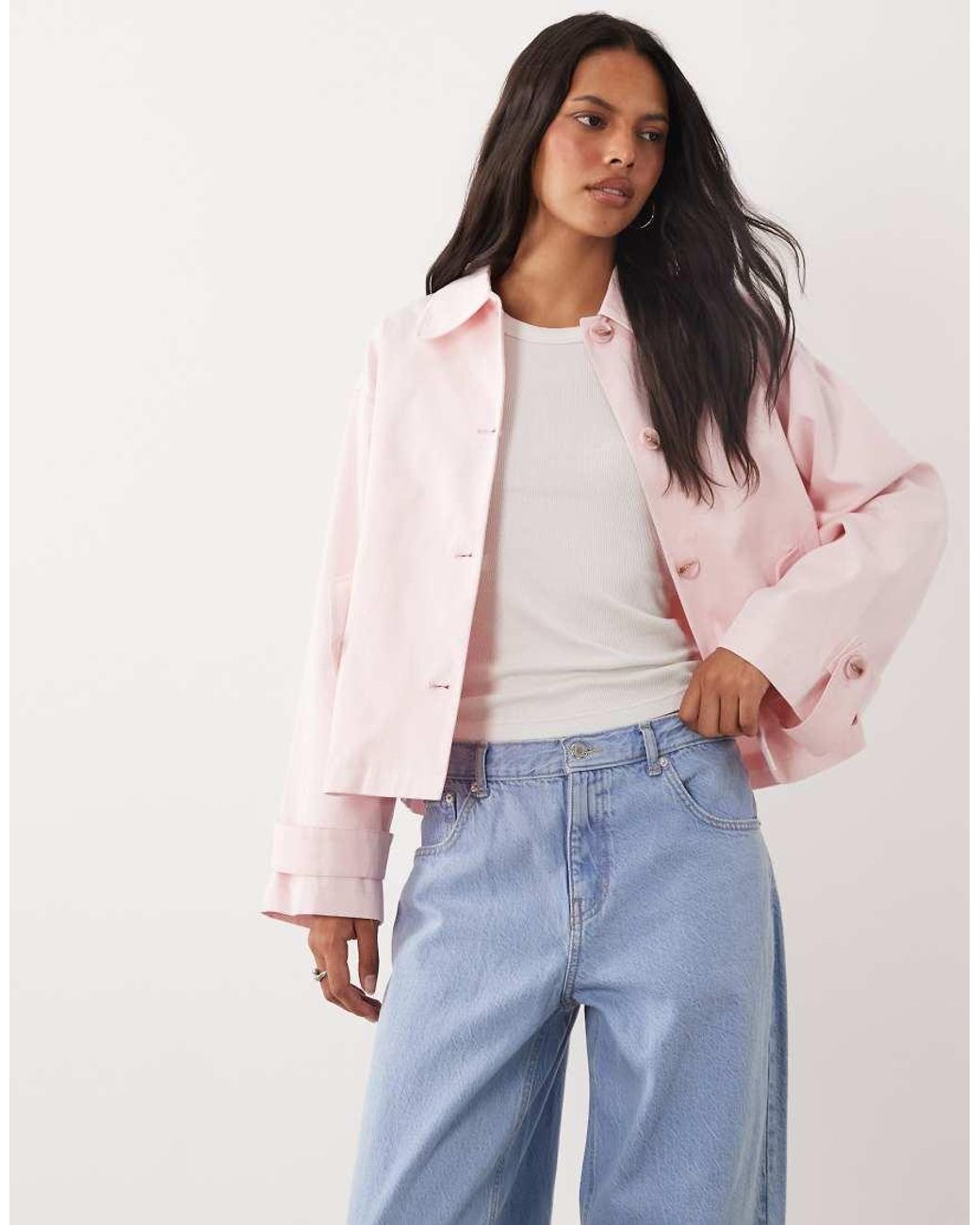 Miss Selfridge Pink Short Length Mac With Bow Back Detail