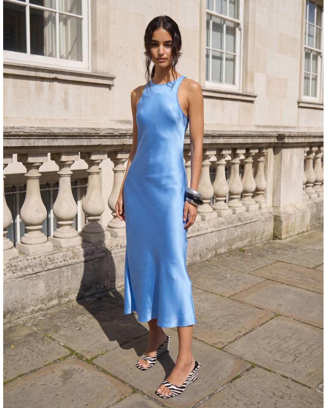 & Other Stories Blue Bias Cut Satin Midi Dress