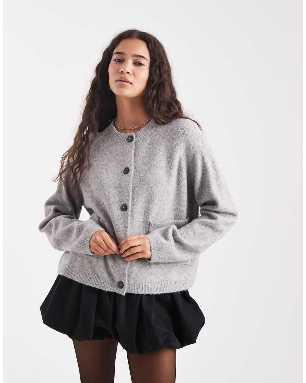 ONLY Gray Front Pocket Crew Neck Cardigan