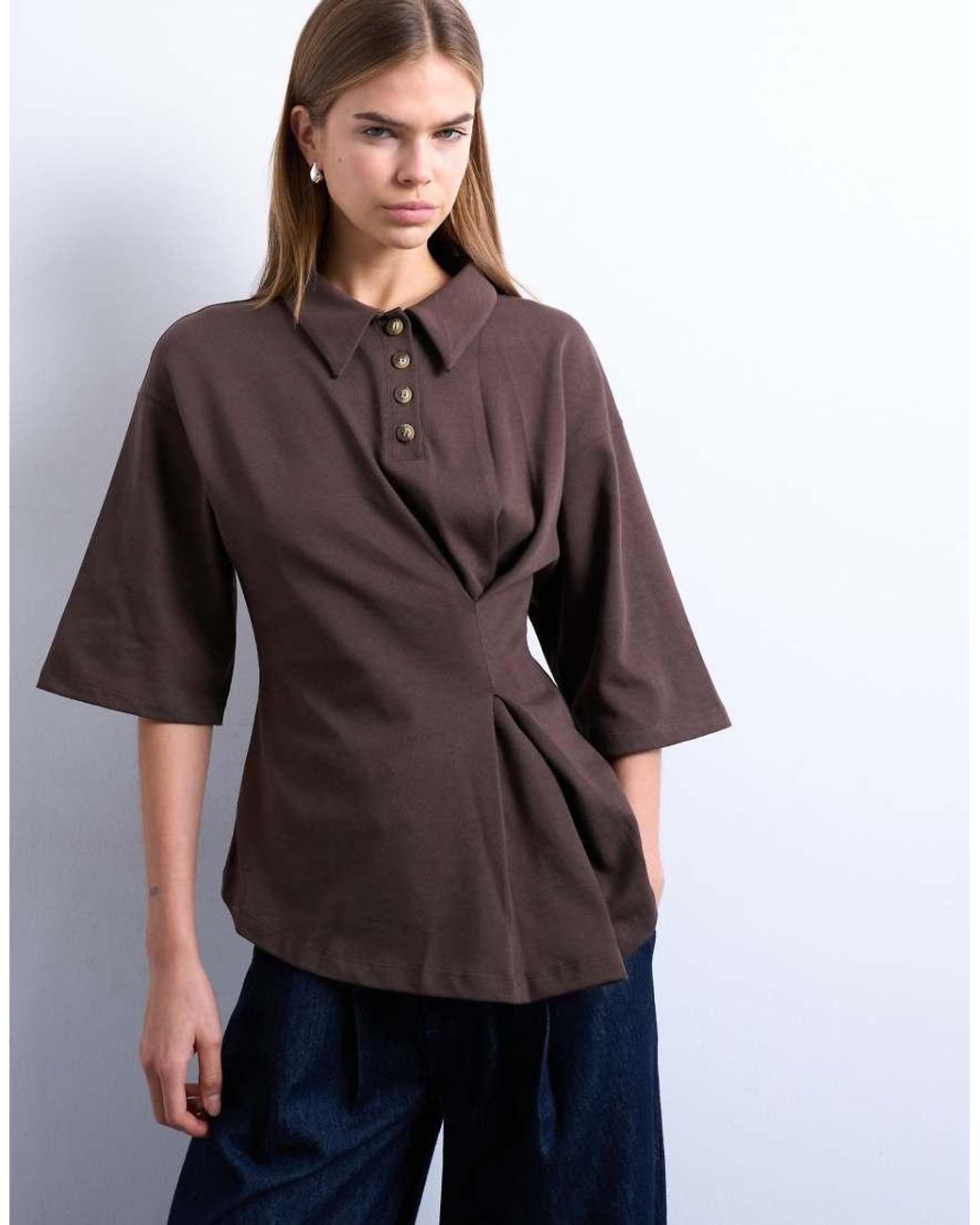 TOPSHOP Brown Cinch Detail Structured Polo