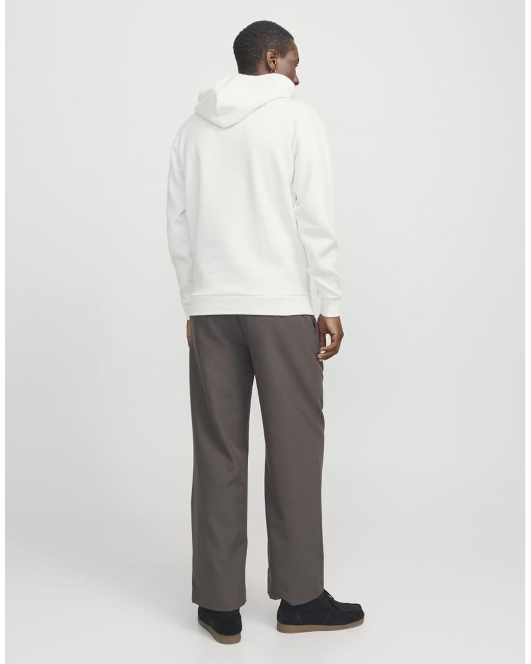 Jack & Jones White Ebradley Fleece Relaxed Fit Hoodie Long Sleeve for men