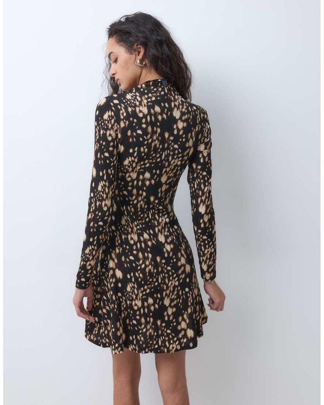 New Look Brown Crinkle Ruche Side Mini Dress