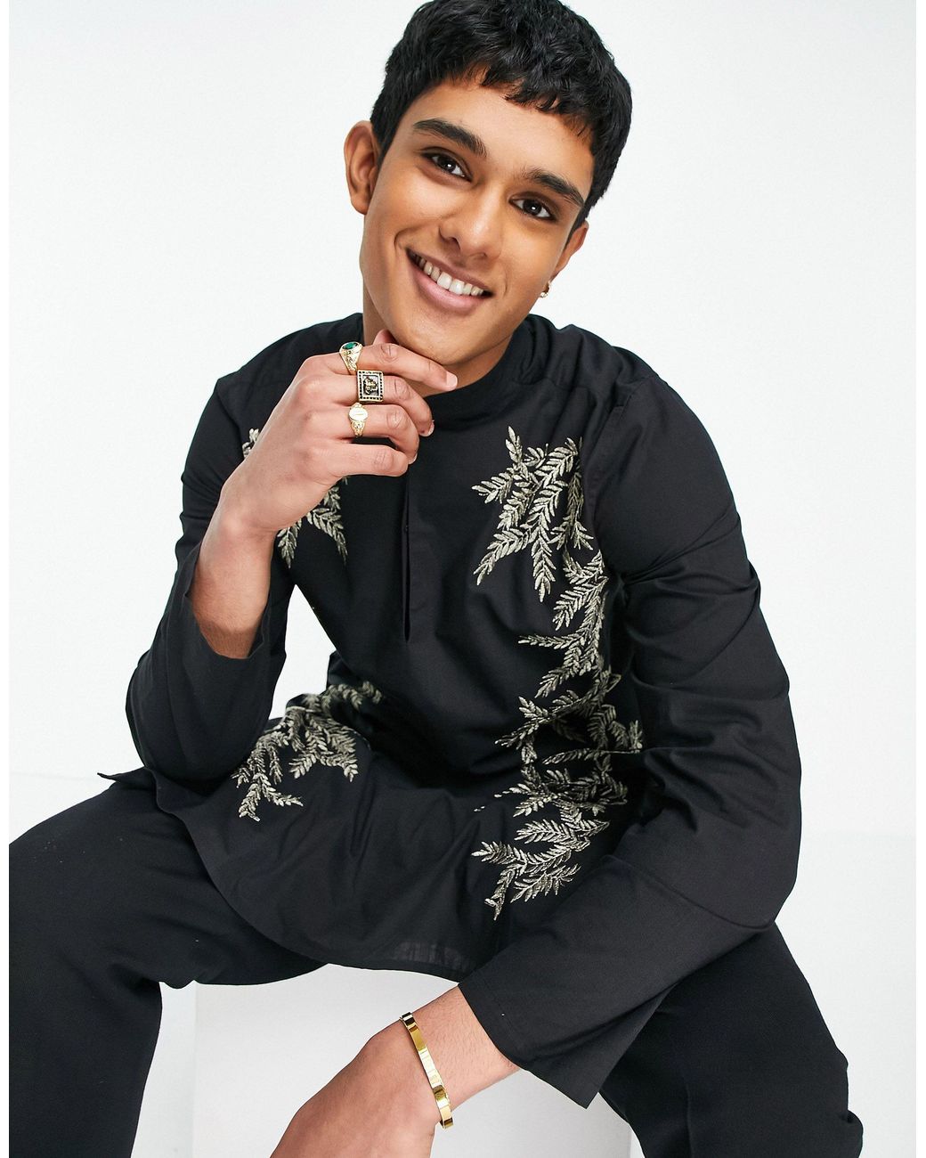 ASOS Kurta Longline Shirt in Black for 