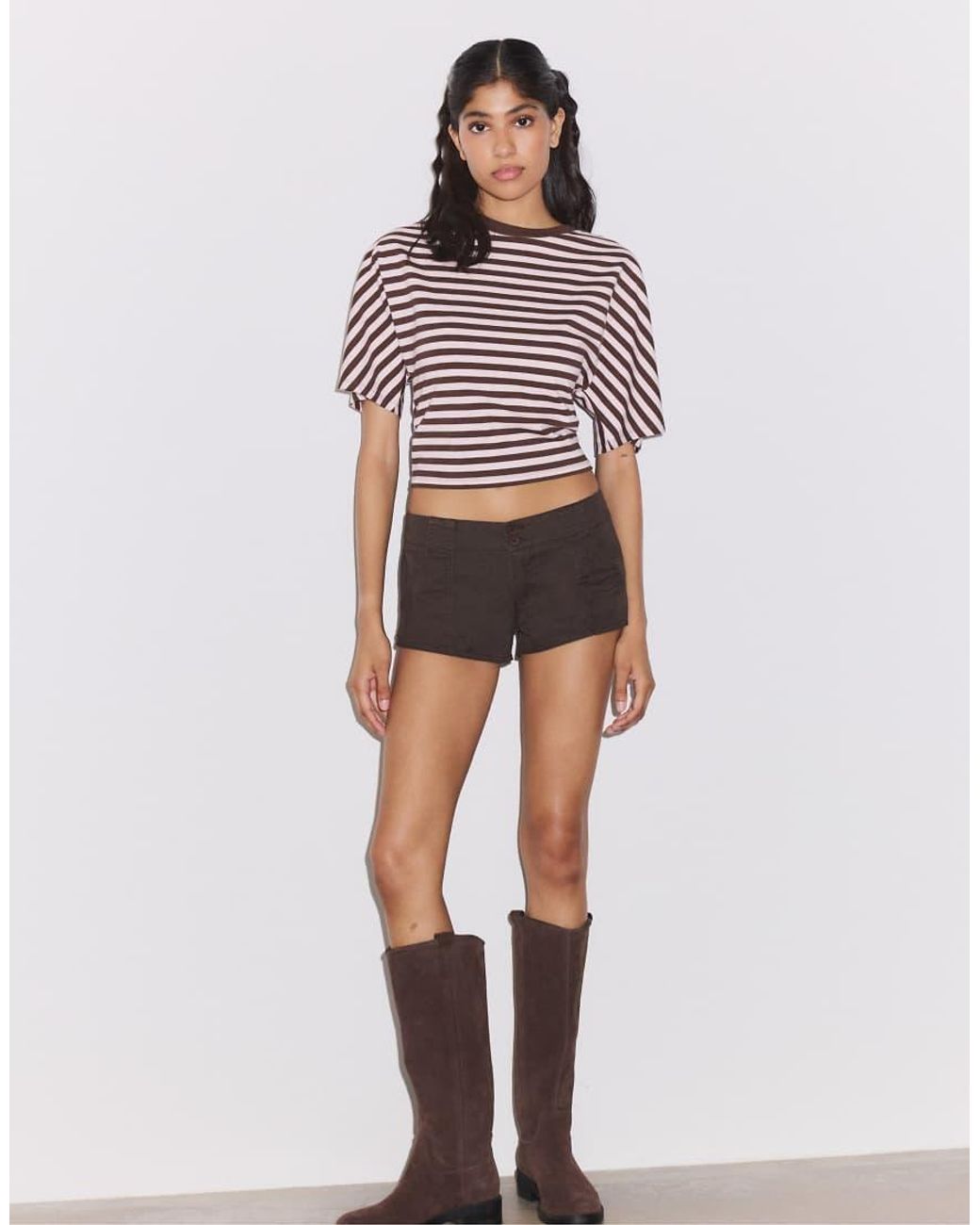 Stradivarius Brown Regular Fit Pocket Mini Shorts