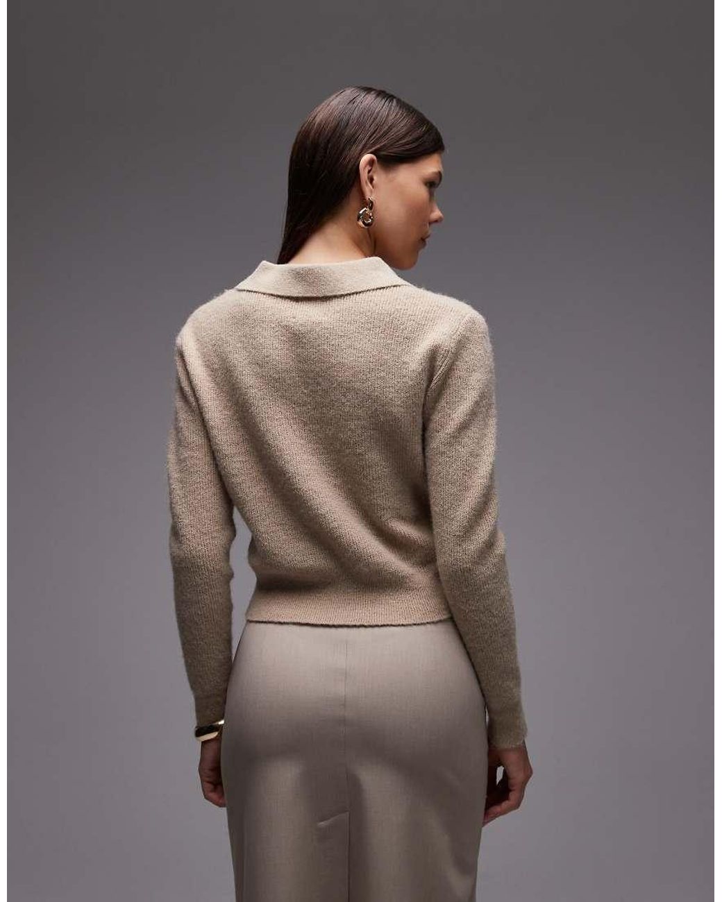 ASOS Natural Knitted Relaxed Collar Henley Jumper