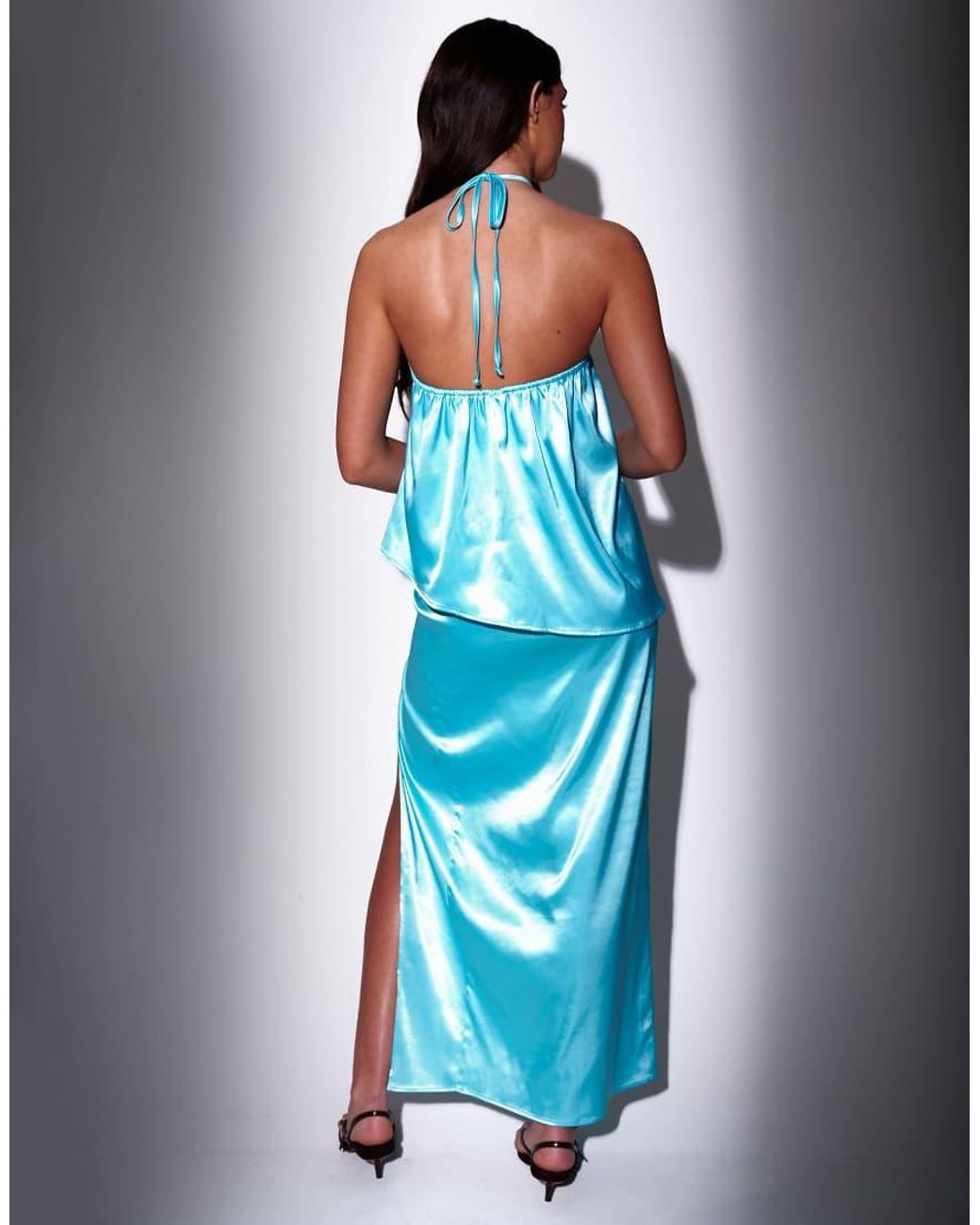South Beach Blue Twisted Satin Midi Skirt