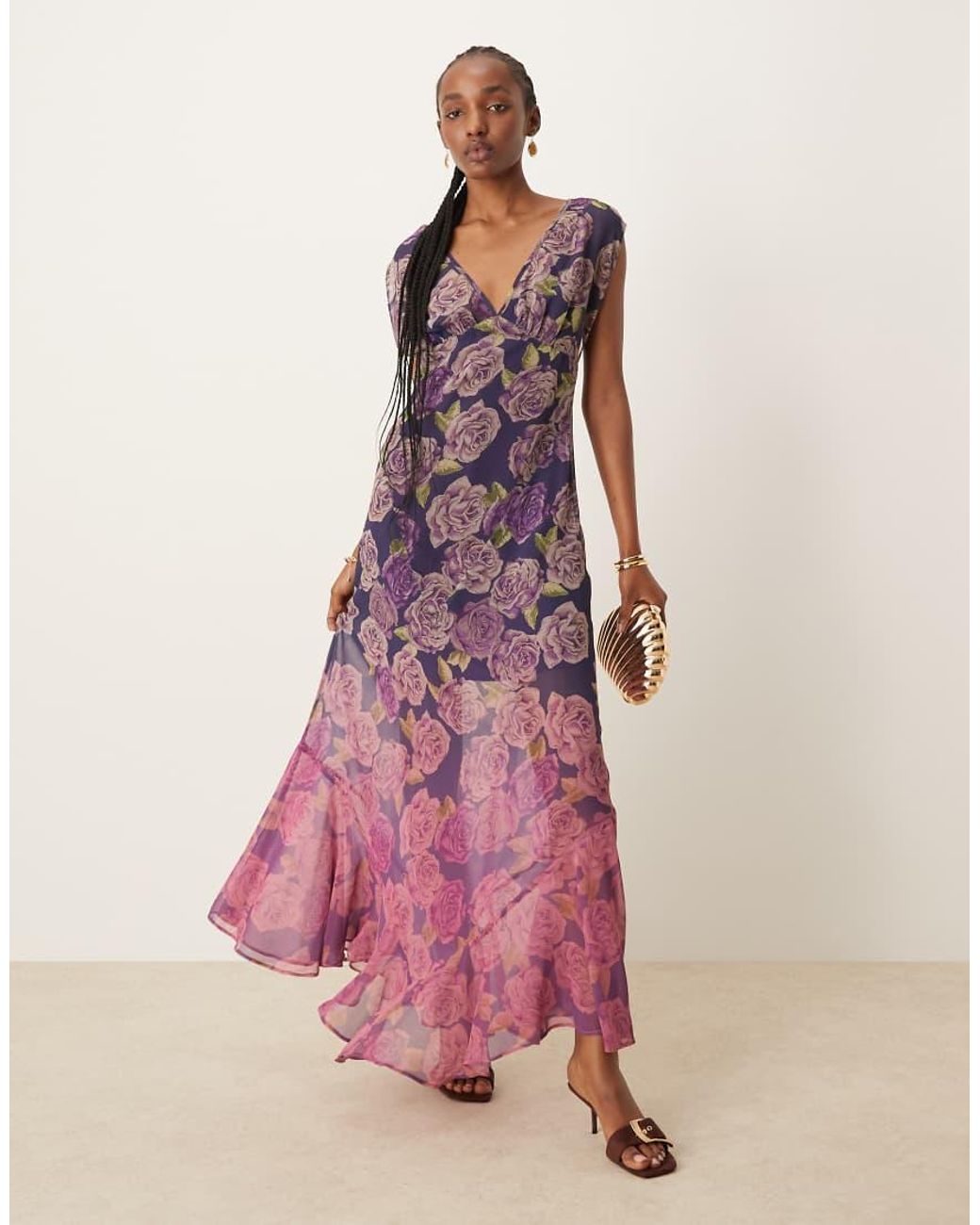 ASOS Pink V-neck Floral Ombre Print Maxi Dress