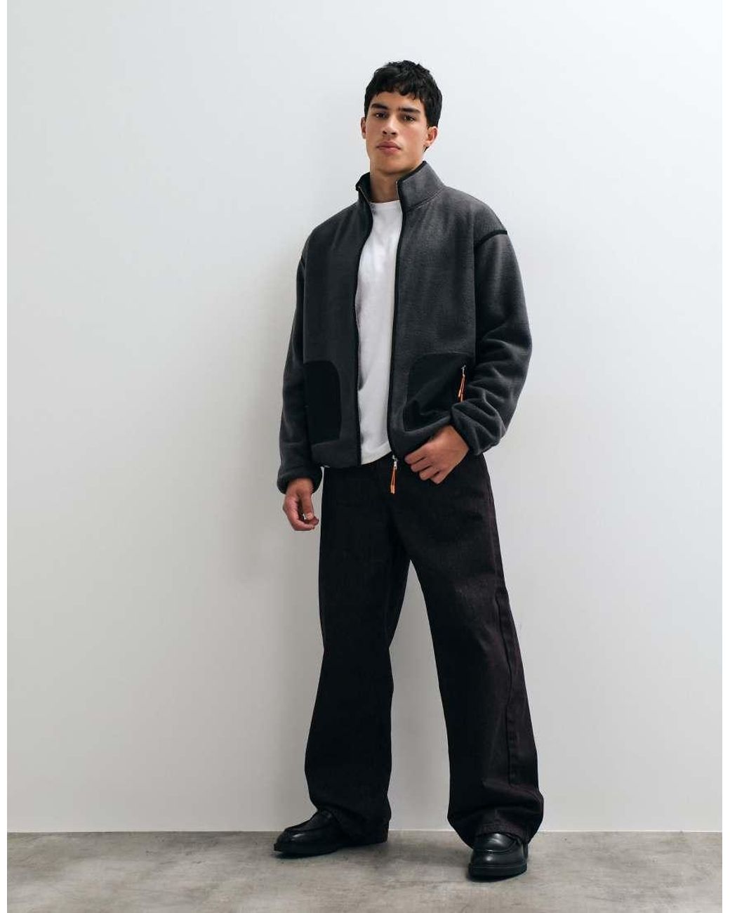 ASOS Blue Relaxed Zip Through Fleece With Nylon Pockets for men