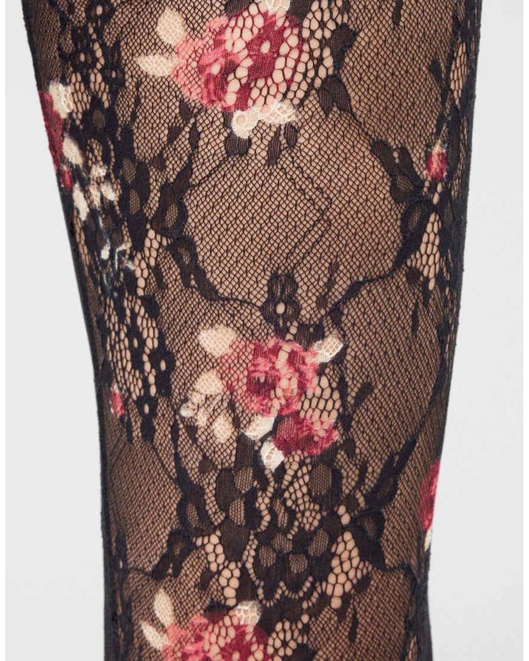 Calzedonia Black Lace And Rose Tights