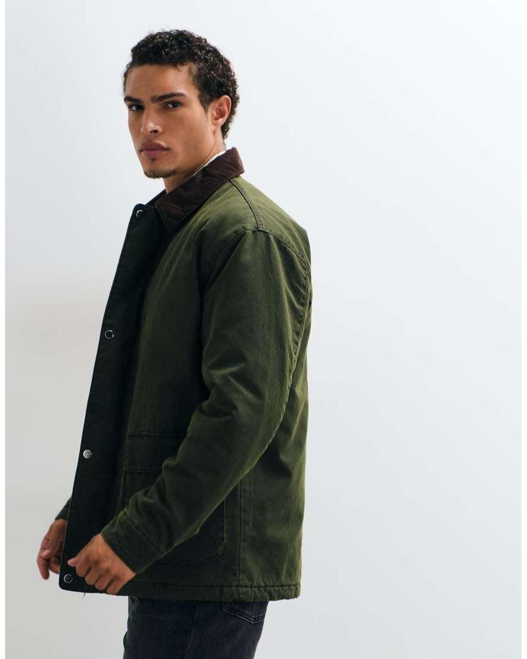ASOS Green Waxed Field Jacket With Contrast Collar for men