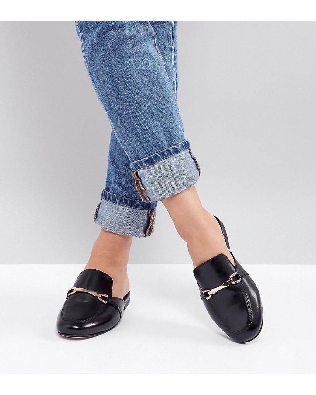 ASOS Movie Wide Fit Leather Mule Loafers in Black | Lyst