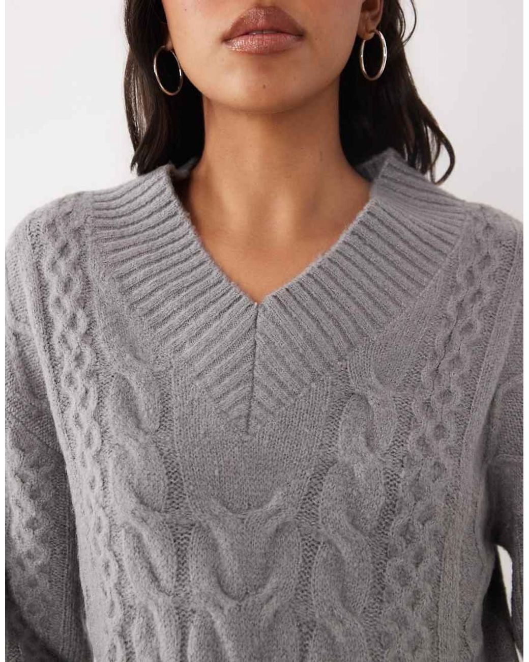 Brave Soul Gray V-Neck Argyle Knit Jumper
