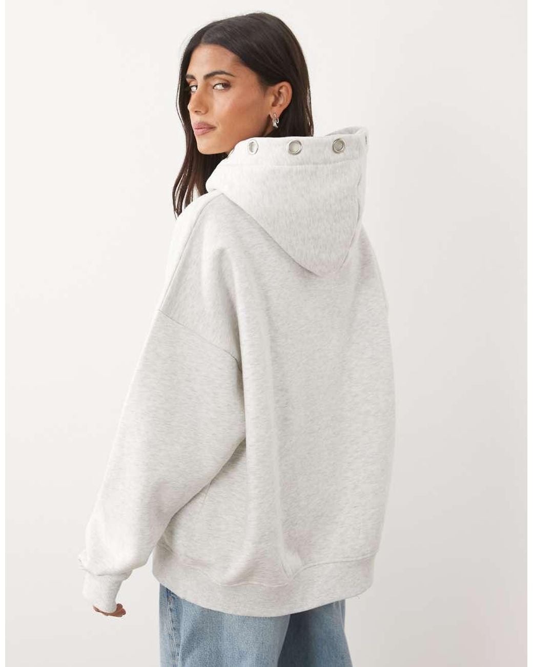 Kaiia White Cotton Rich Eyelet Detail Oversized Logo Hoodie