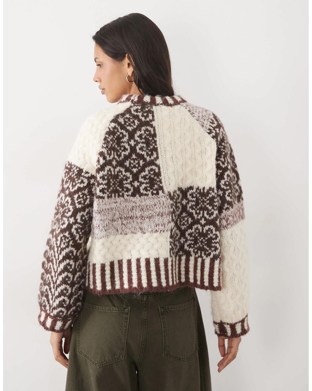 Pieces Brown Premium Textured Patchwork Knitted Jumper
