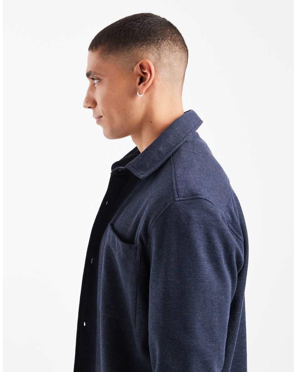 New Look Blue Pique Knit Shacket for men