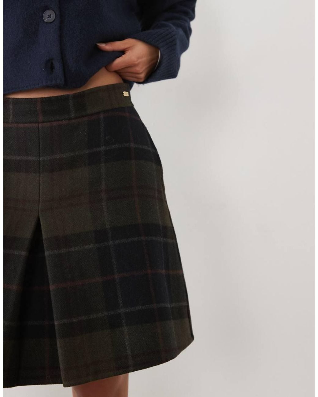 Barbour Black Marlow Pleated Tartan Check Wool-look Mini Skirt