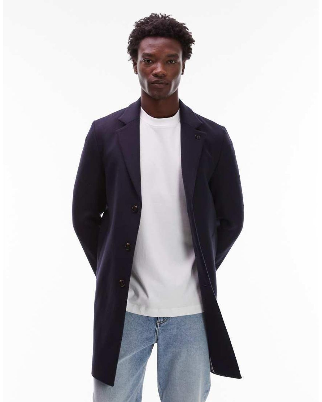 Tommy Hilfiger Blue Mid Length Wool Peacoat for men