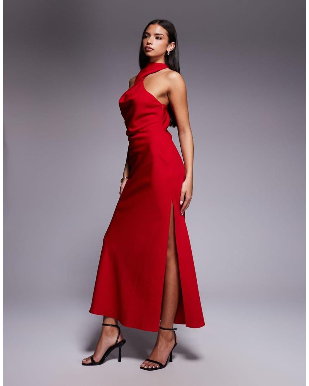 ASOS Red Twist Neck Midi Dress With Hardware Trim