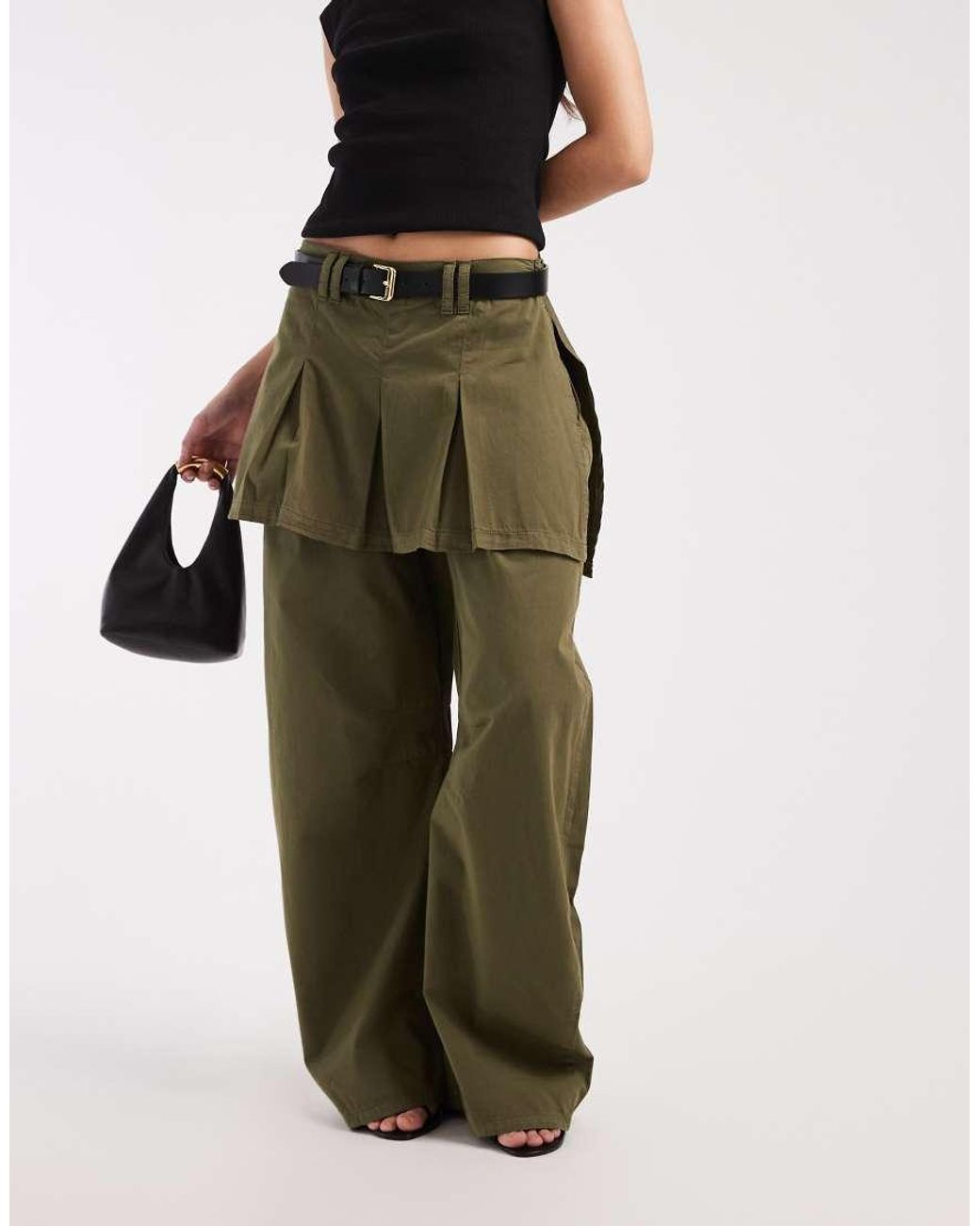 ASOS Green Barrel Trouser With Pleated Skirt