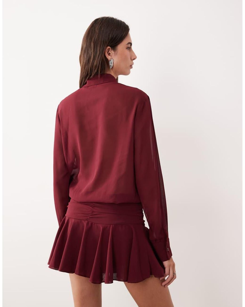 Motel Red Azphira Long Sleeve Mesh Playsuit