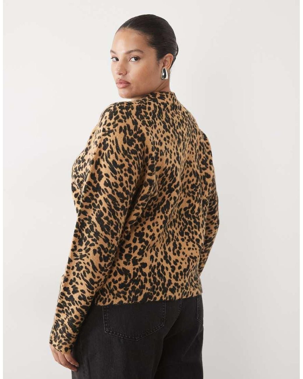 ASOS Brown Asos Design Curve Crew Neck Leopard Print Jumper