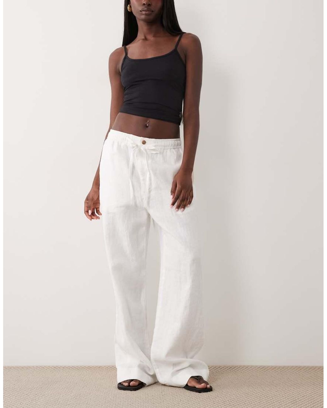 Polo Ralph Lauren White Linen Wide Leg Pants