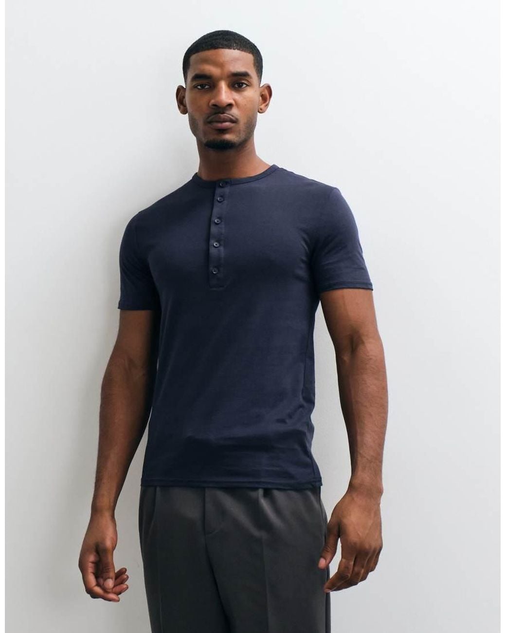 ASOS Blue Slim Fit T-Shirt With Henley Neck for men