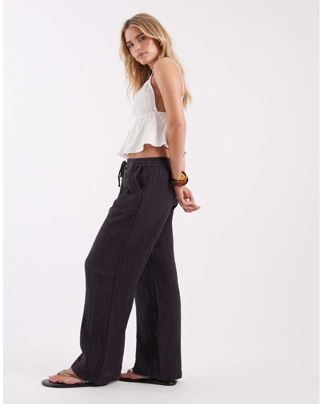 Only Petite Blue Cheesecloth Wide Leg Trouser