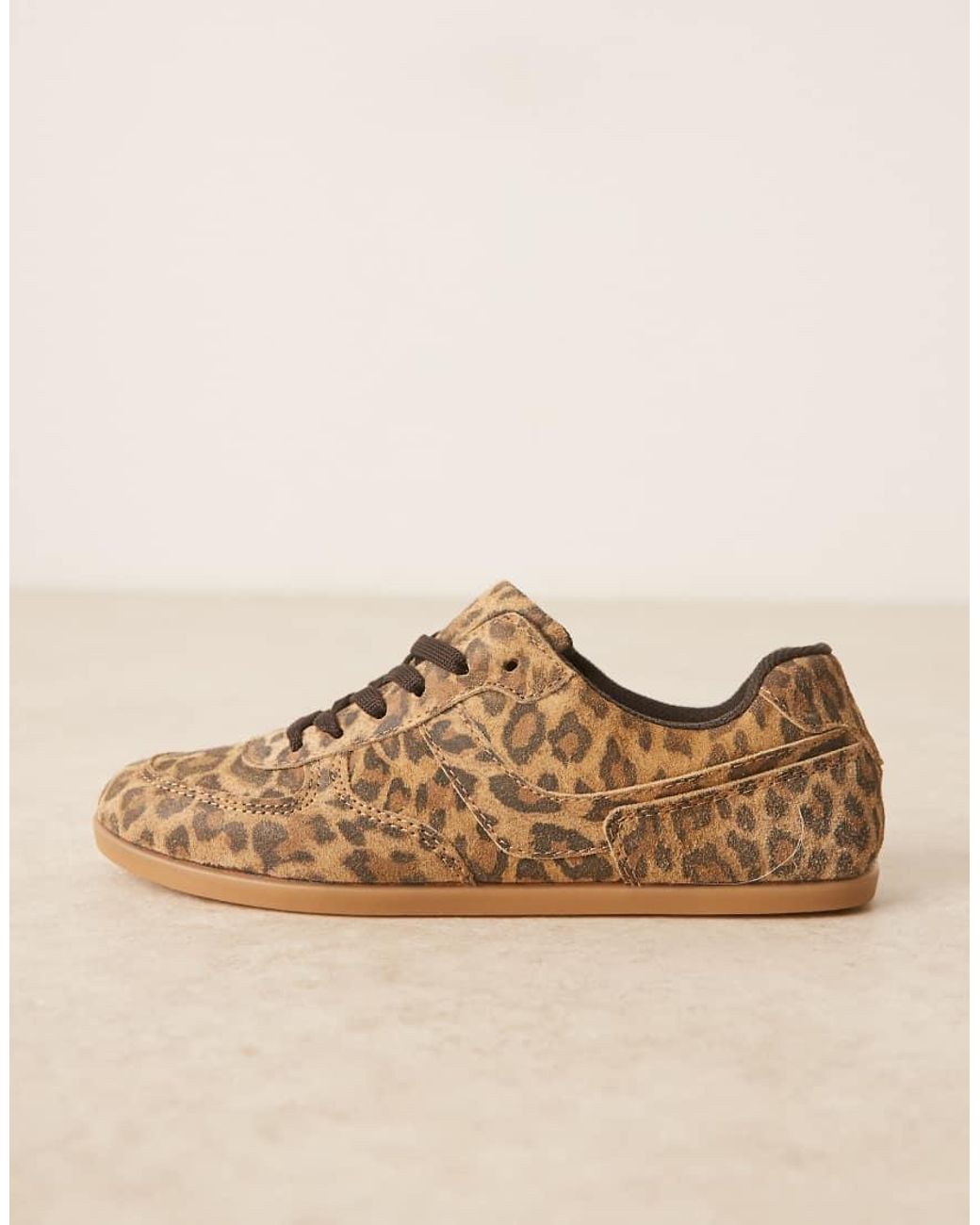 ASOS Natural Diligent Slim Lace Up Trainers Leopard Suede