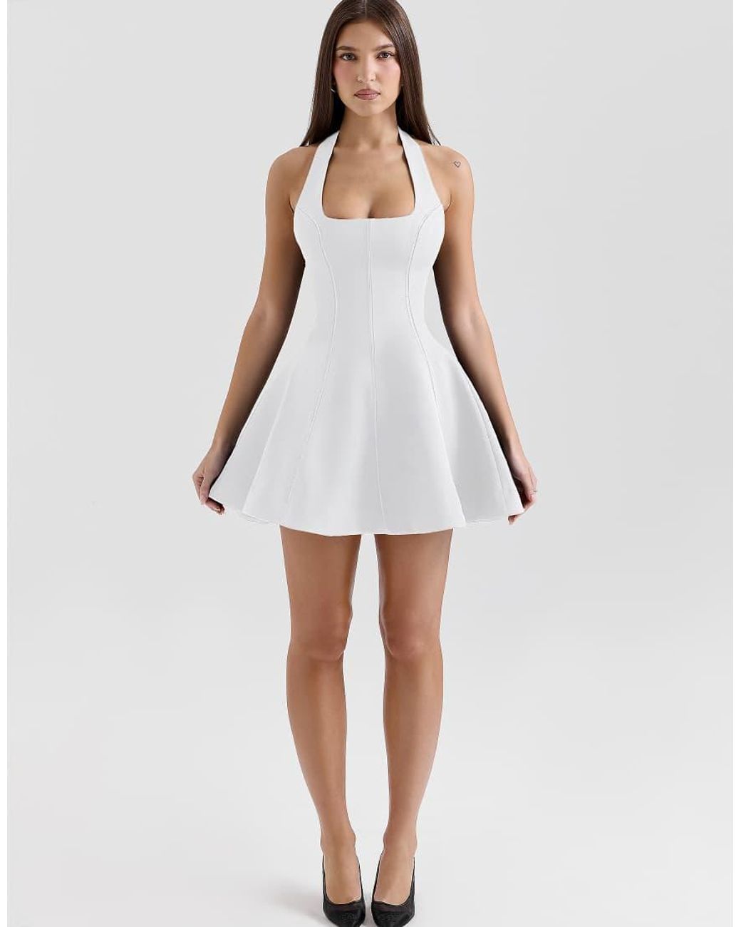 House Of Cb White Loulette Halter Neck Bow Mini Dress