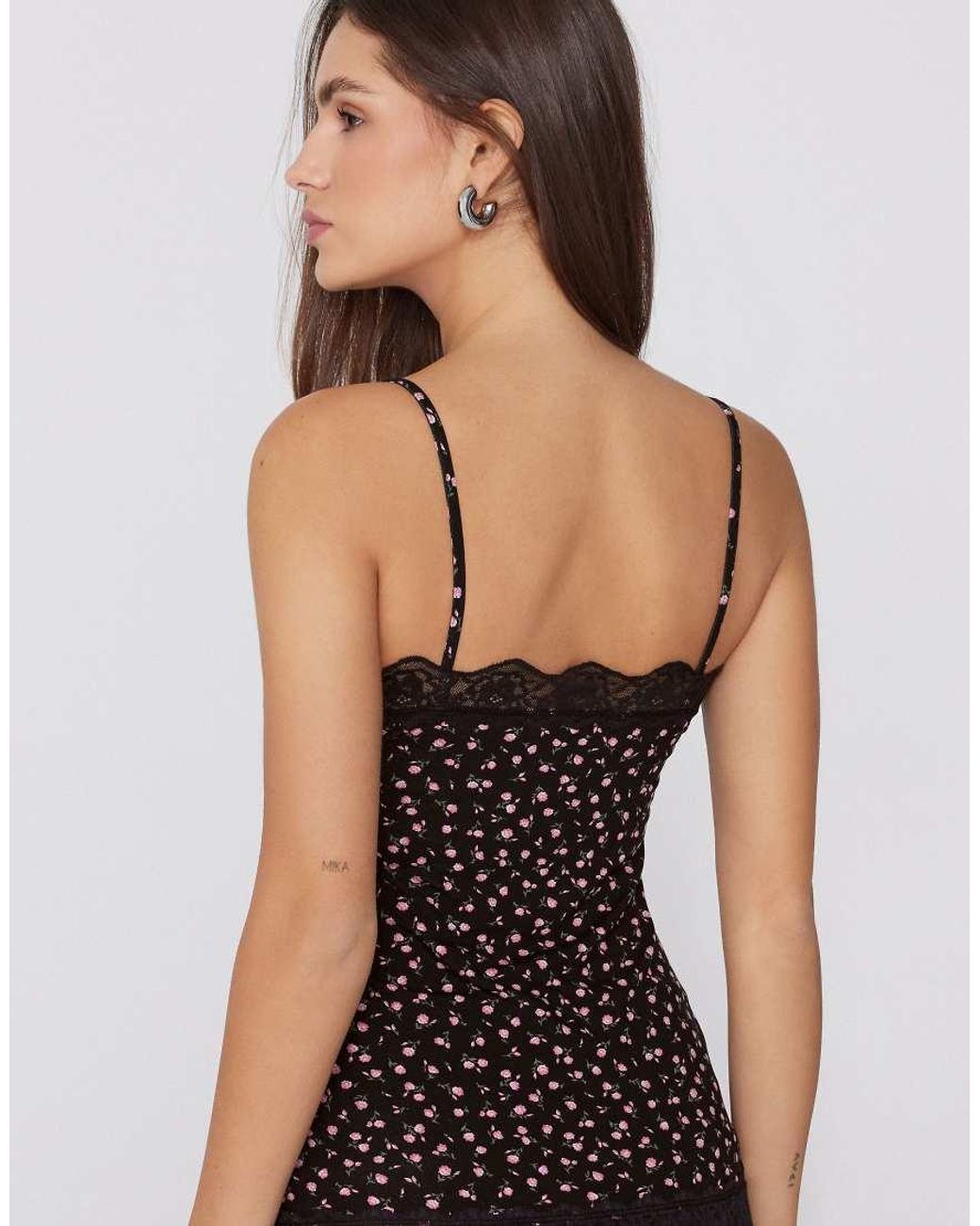 Tezenis Black V-Neck Camisole With Lace Insert