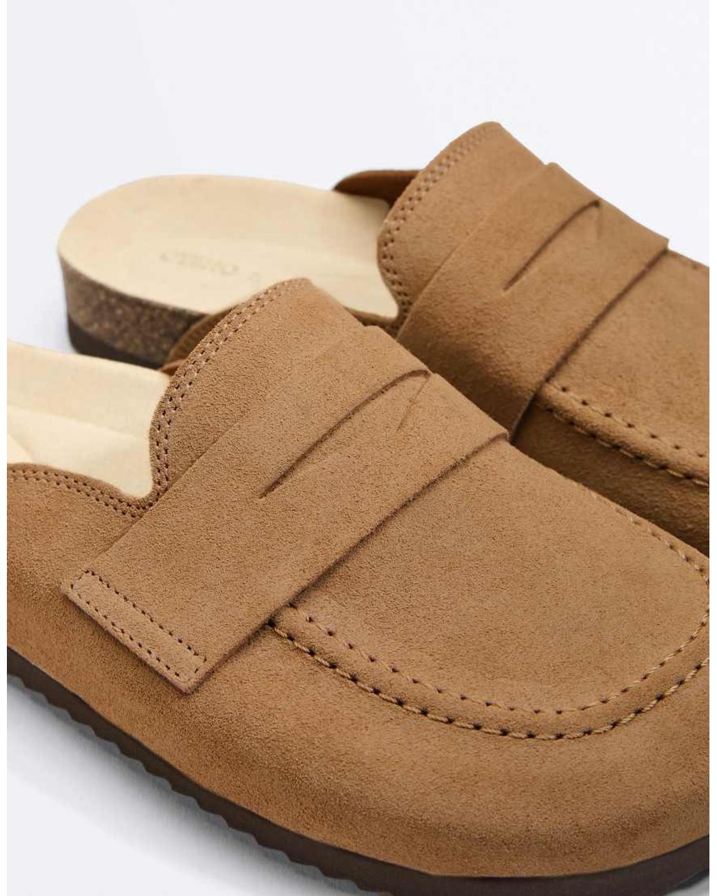Oysho White Split-Suede Mules