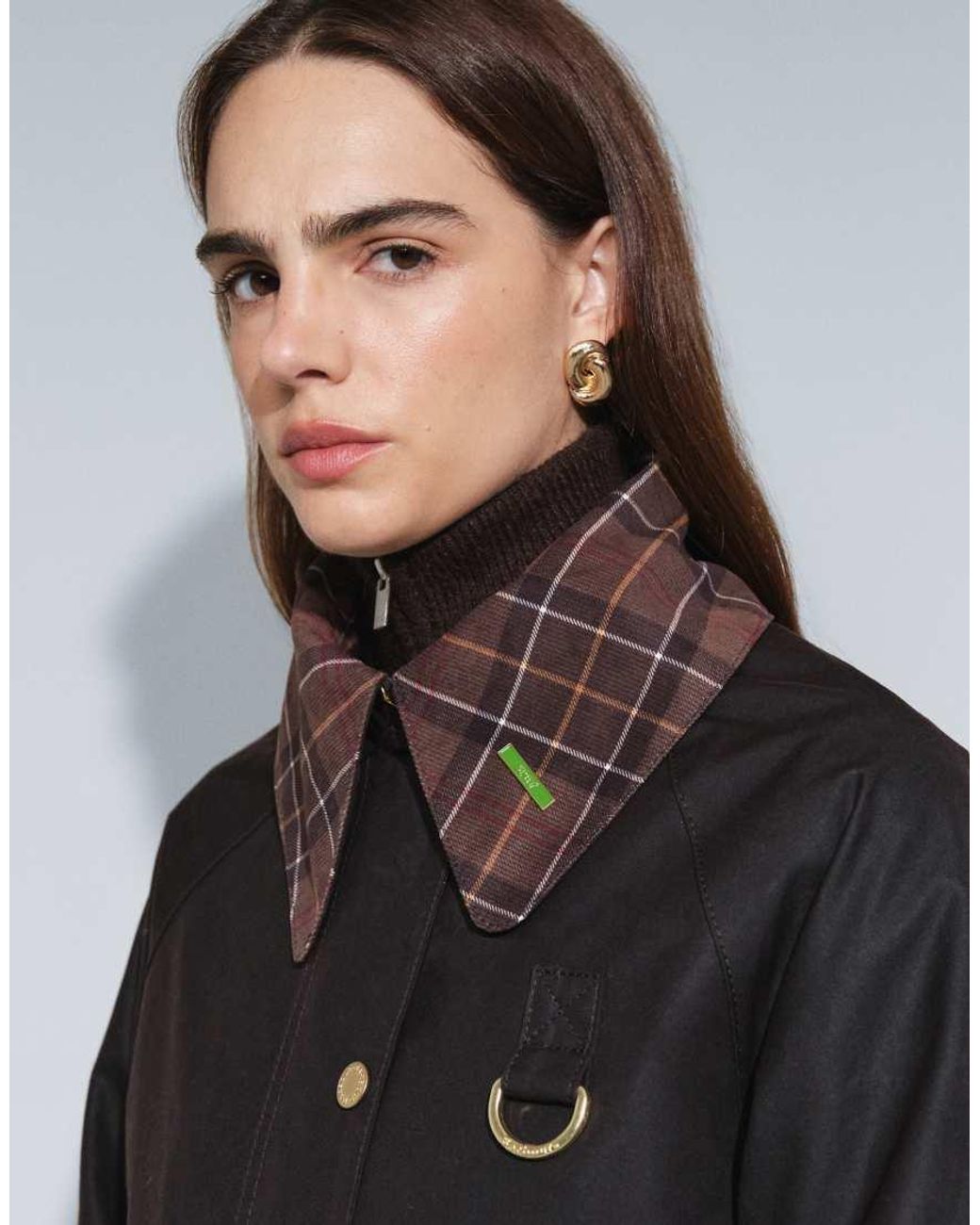 Barbour Brown Icons Spey Wax Jacket With Contrast Tartan Check Collar