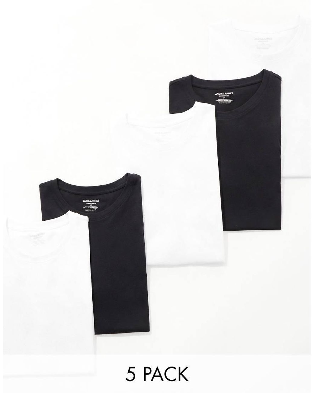 Jack & Jones Black 5 Pack Of Longline T-shirt With Curved Hem for men