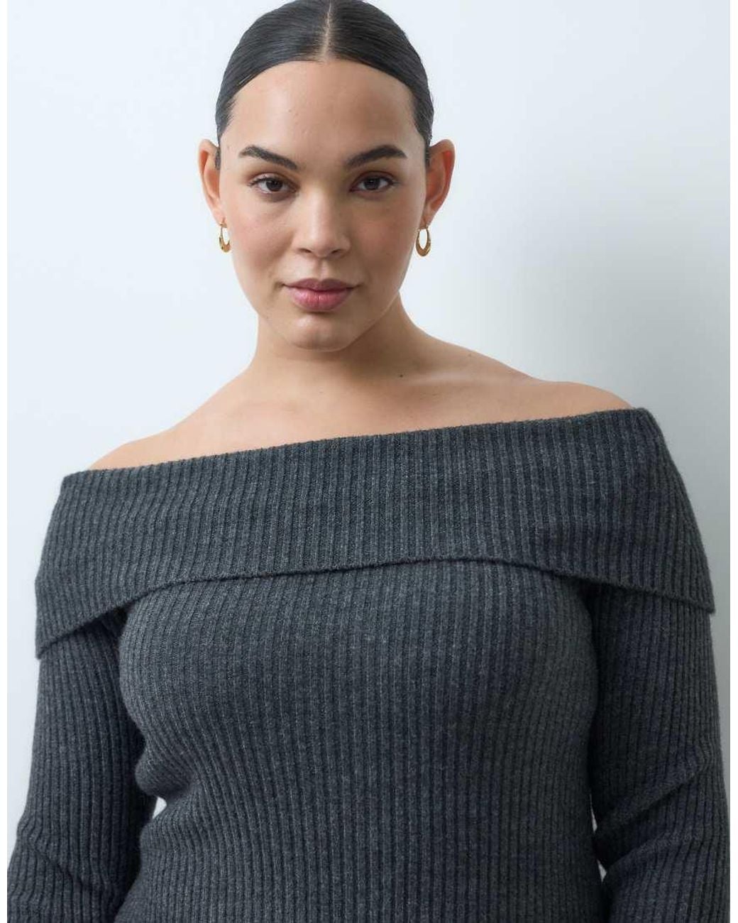 ASOS Blue Asos Design Curve Open Back Bardot Knitted Midaxi Dress