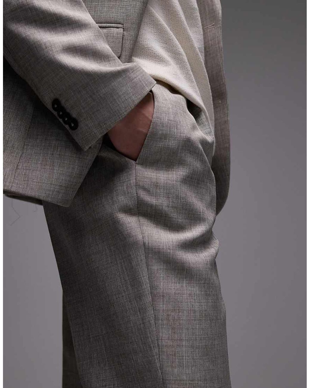 Topman Gray Straight Textured Suit Pants for men