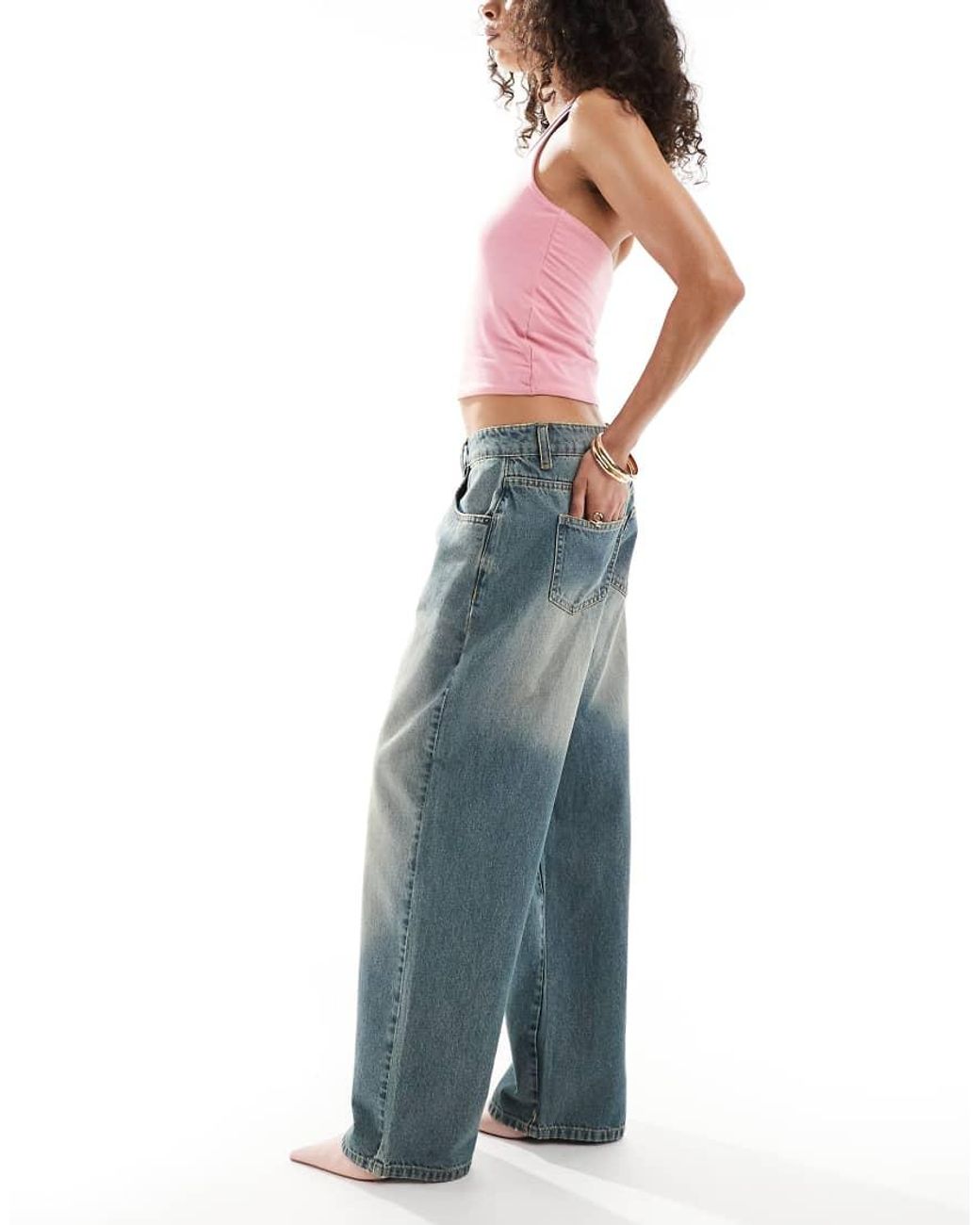 Daisy Street Blue Roomy Low Rise Jeans