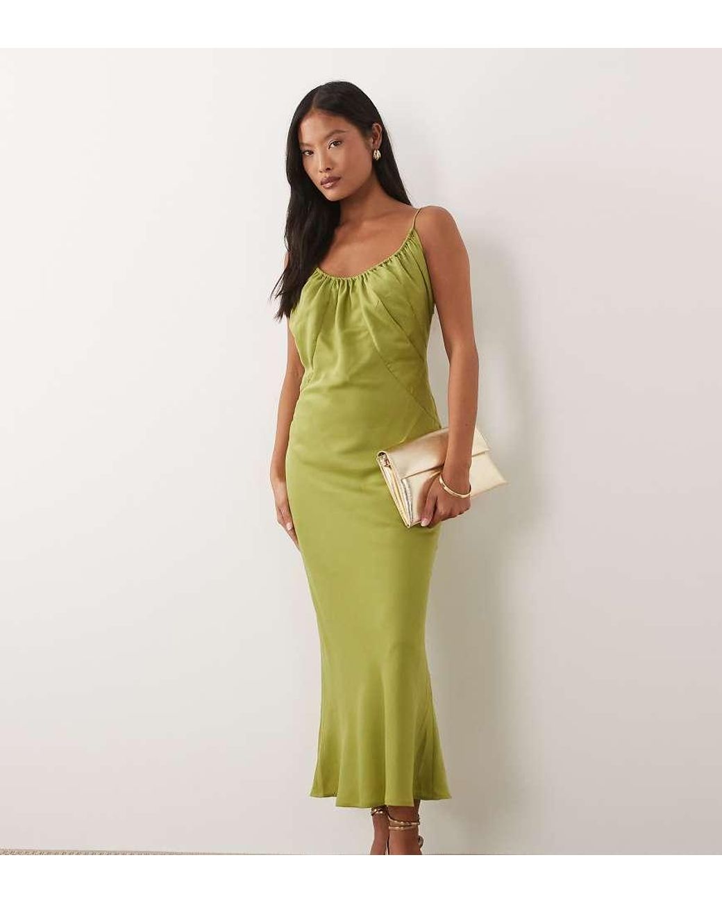 ASOS Green Asos Design Petite Scoop Neck Bias Cut Midaxi Dress