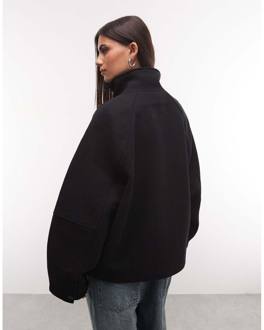 Weekday Black Wool Blend Jacket With Funnel Neck Collar
