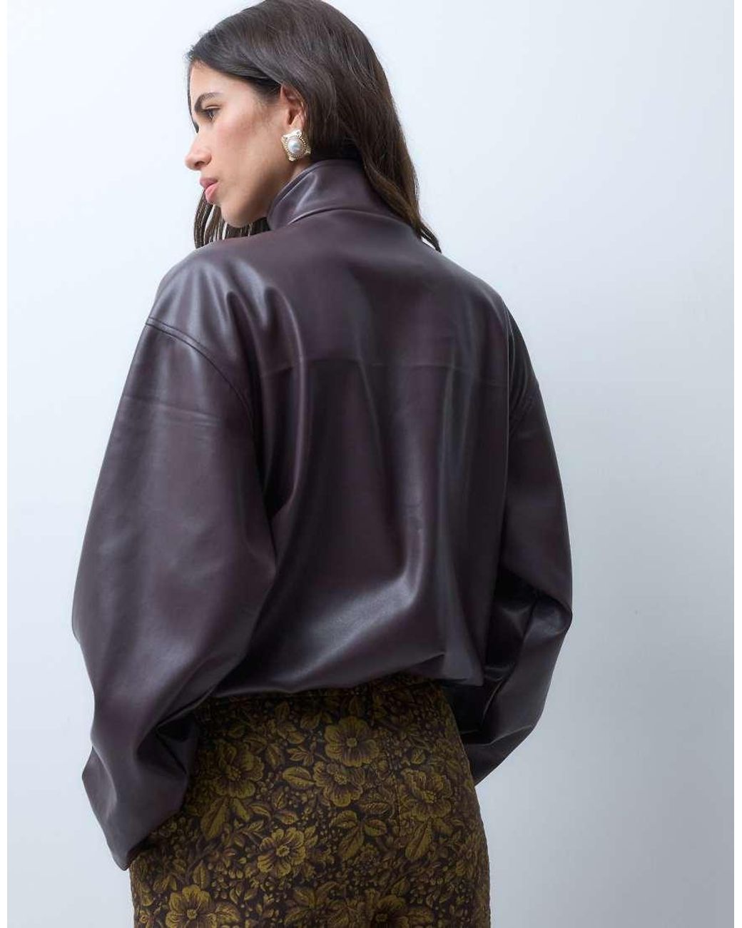 ASOS Brown Faux Leather Quarter Zip Jacket