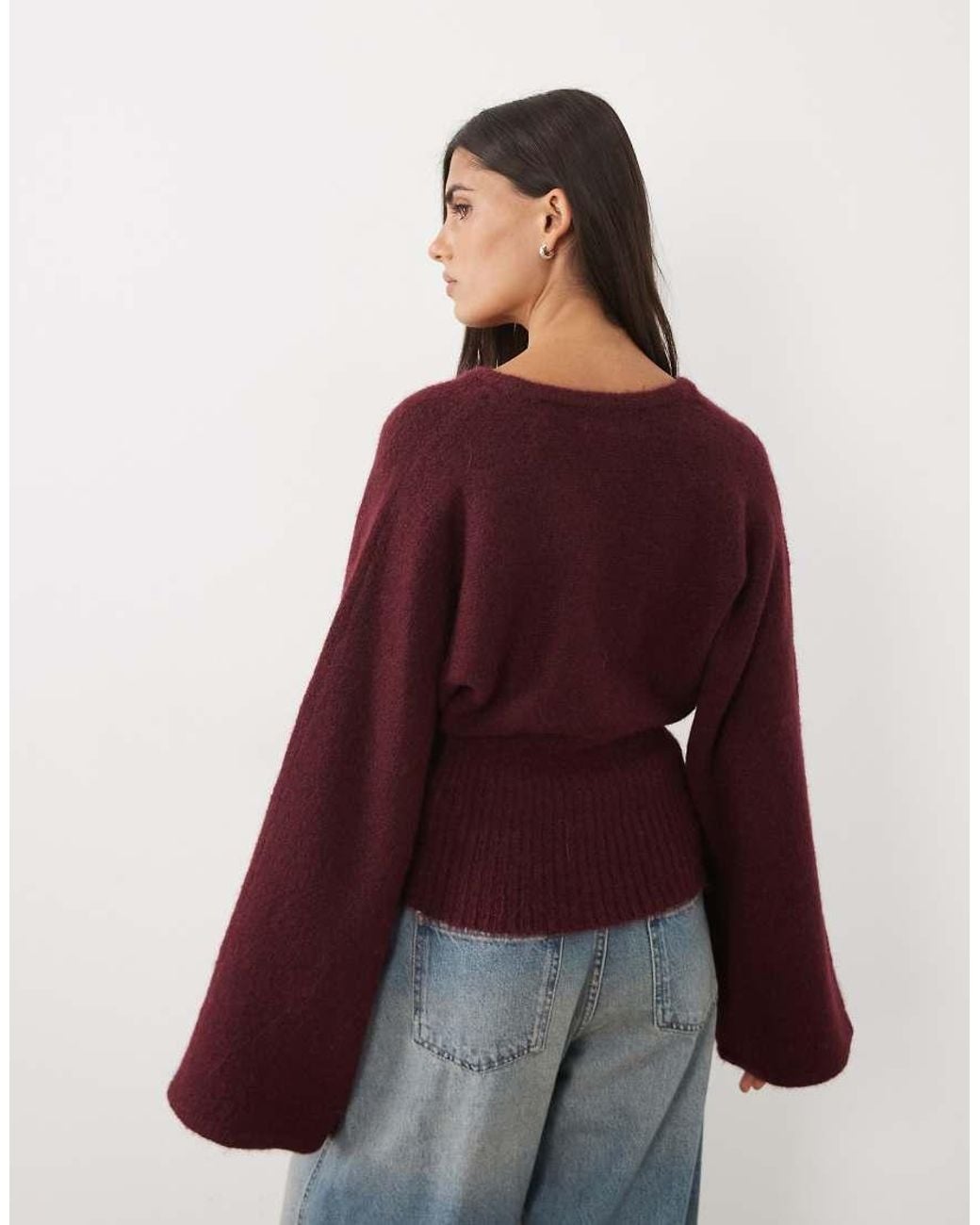 Gina Tricot Purple Alpaca Sculpted Fitted Waist Knitted Cardigan With Wool