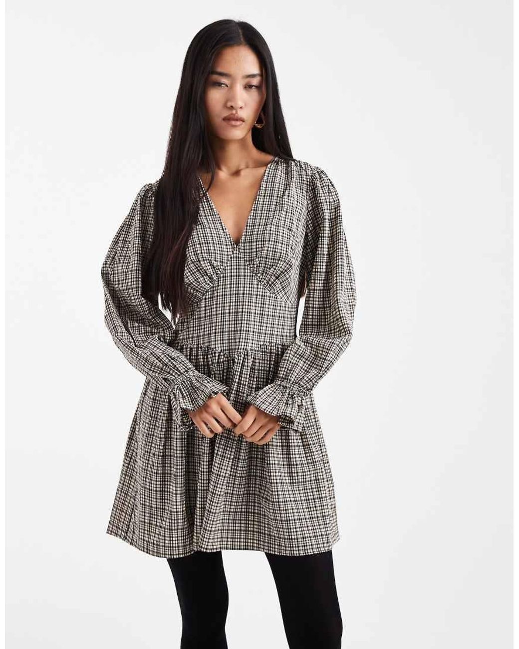 Wednesday's Girl Gray V Neck Mini Dress