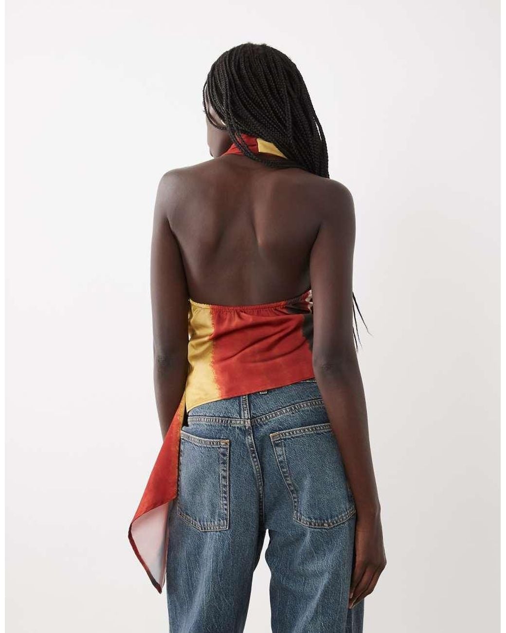 ASOS Red Halter Drape Front Satin Top